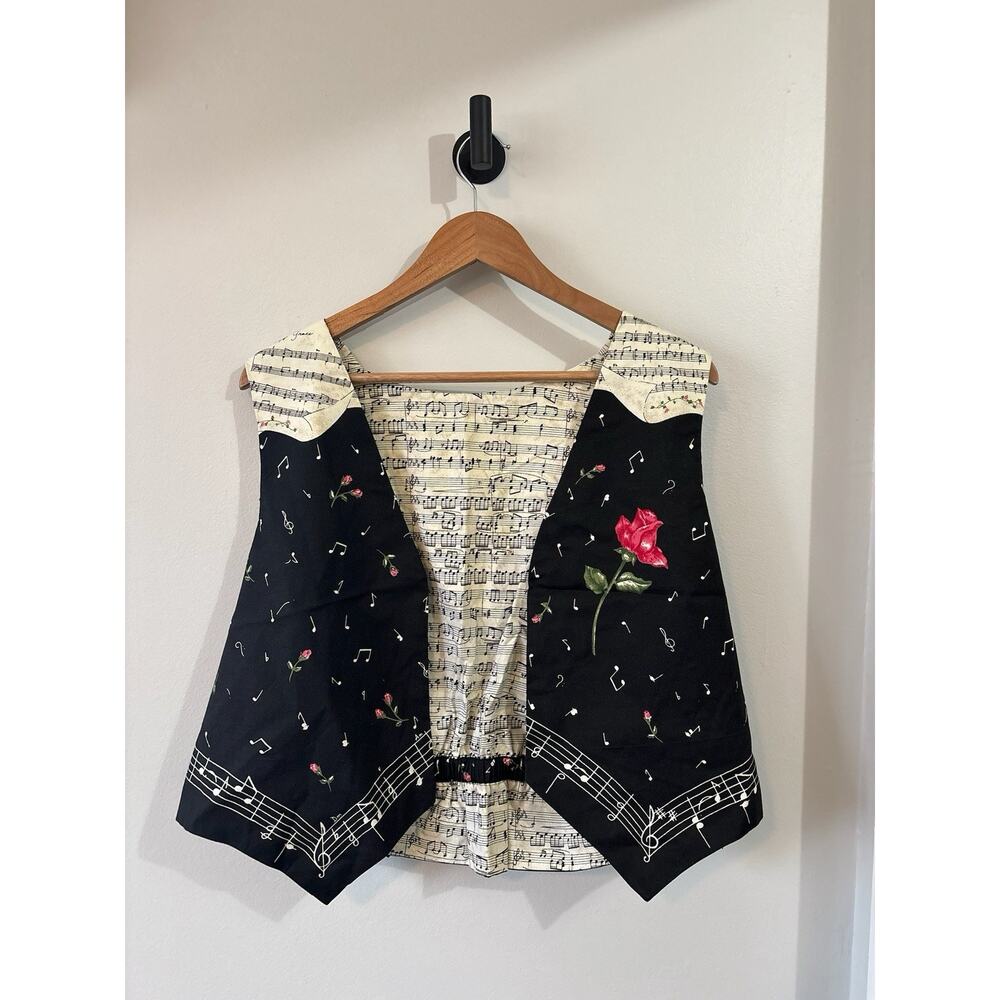Vintage All That Jazz Vest w Musical Notes, Roses, &Amazing Grace Adult One Size